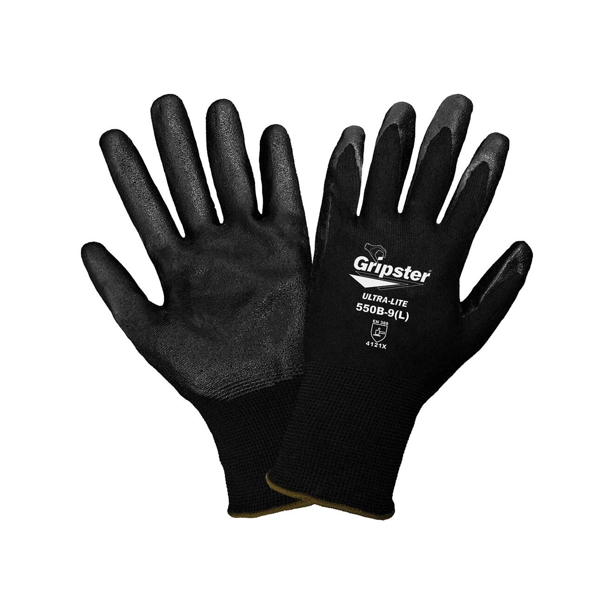 Global Glove Gripster® Nitrile Coated,Black Work Gloves 12 Pairs